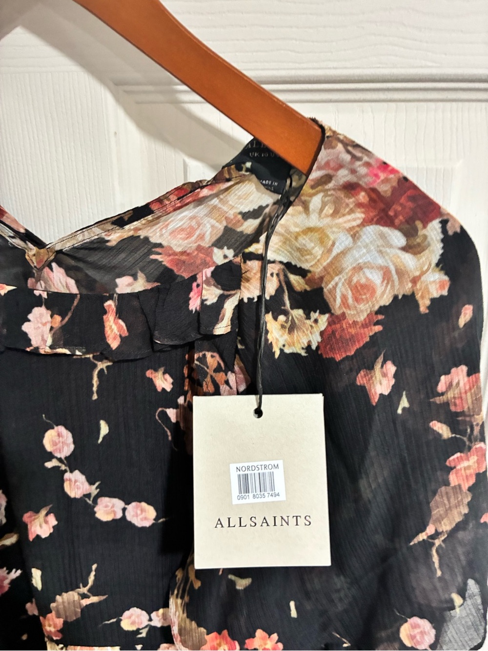 AllSaints Black Floral Ruffle Blouse - Picture 6 of 6